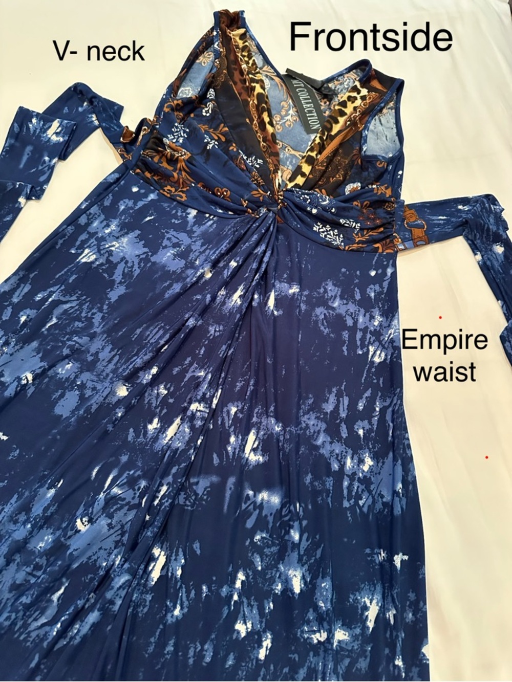 New! Navy Printed Twist-Front Maxi Dress
